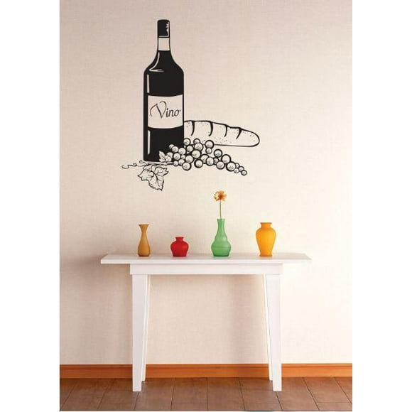 Design with Vinyl Moti 2623 1 Decal Wine bottle and Wine Glass Color Peel & Stick Wall Sticker Black Size 10 Inches x 20 Inches 
